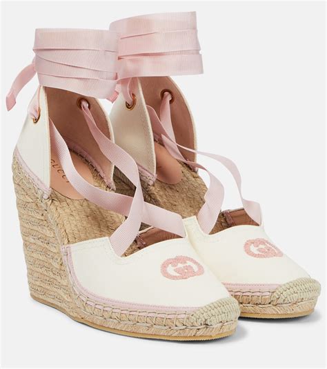 gucci striped white espadrille|Gucci espadrille wedges.